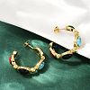 304 Stainless Steel Synthetic Turquoise & Synthetic Agate Stud Earrings EJEW-M105-01G-4