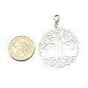 Flat Round with Tree of Life 201 Stainless Steel Filigree Pendant Decorations X-HJEW-JM00573-03-4