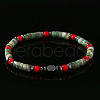 Bohemian Style Column Natural Green Spot Jasper & Red Coral Beads Stretch Bracelets for Men Women HT9470-3