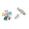 Rack Plating Brass Micro Pave Cubic Zirconia Stud Earrings EJEW-I304-07P-3