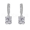 Rectangle 925 Sterling Silver Micro Pave Clear Cubic Zirconia Dangle Hoop Earrings for Woman EJEW-F350-07P-1