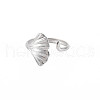 304 Stainless Steel Ginkgo Leaf Wrap Open Cuff Ring for Women RJEW-S405-157P-1