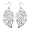Silver Color Plated Brass Leaf Dangle Earrings EJEW-BB11852-1