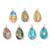 Printed Natural Cowrie Shell Pendants PALLOY-JF03991-1