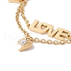 Crystal Rhinestone Heart and Word Love Charm Bracelet with 304 Stainless Steel Chains for Women STAS-P304-15G-2