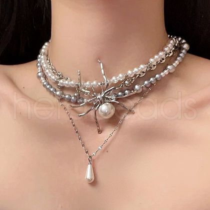Spider Alloy & Plastic Imitation Pearl Pendant Multi Layered Necklaces for Women FS-WG1DFD4-01-1