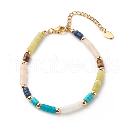 Natural & Synthetic Mixed Gemstone Disc Beaded Bracelet BJEW-JB08530-1