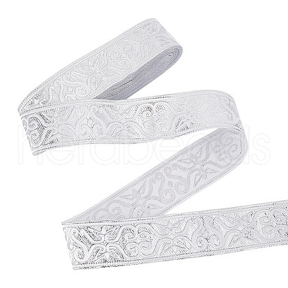 7.5 Yards Polyester Jacquard Flower Ribbon OCOR-WH0088-84D-1