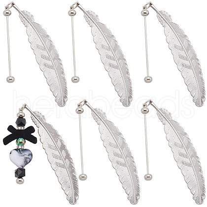 SUNNYCLUE 6Pcs Alloy Feather Pendant Bookmarks AJEW-SC0003-31B-1