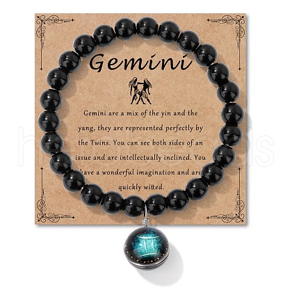 Birthstone Natural Black Obsidian Round Bead Stretch Bracelets QA9771-5-1