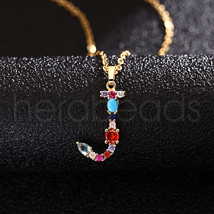 Brass Pave Colorful Cubic Zirconia Initial Pendant Necklaces for Women FS-WG659DF-10-1