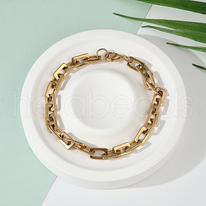 Ion Plating(IP) Rectangle 201 Stainless Steel Chain Bracelets BJEW-N240-06G-1