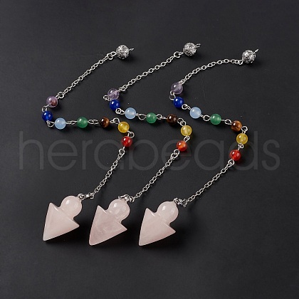 Natural Rose Quartz Cone Dowsing Pendulum Pendants G-G983-04P-02-1