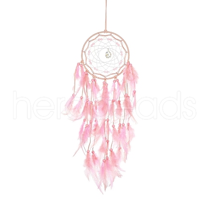 Woven Web/Net with Feather Hanging Ornaments HJEW-G025-03B-1
