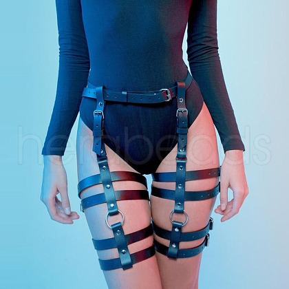 Adjustable Alloy & PU Leather Waist Leg Chains for Women FS-WG282E8-01-1