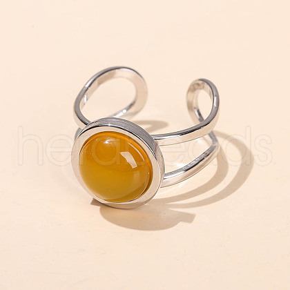 304 Stainless Steel & Natural Yellow Agate Cuff Rings FS-WGDE3F0-13-1