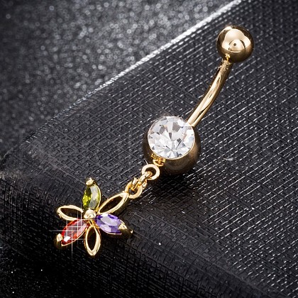 Brass Cubic Zirconia Navel Ring AJEW-EE0004-13-1