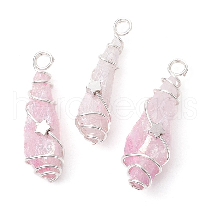 Electroplated Natural Quartz Crystal Dyed Copper Wire Wrapped Pendants PALLOY-JF02327-06-1