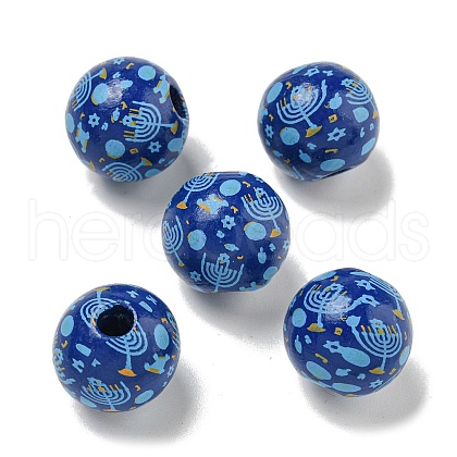 Printed Wood European Beads WOOD-G022-15A-1