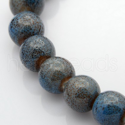 Handmade Fancy Antique Glazed Porcelain Ceramic Round Beads Strands PORC-L019-13mm-09-1