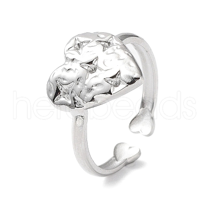 Tarnish Resistant Heart with Star 304 Stainless Steel Cuff Ring Findings STAS-P334-03P-1