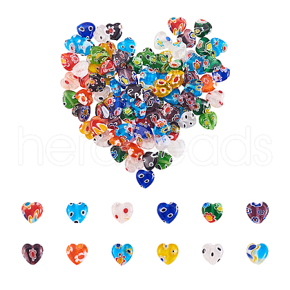 Heart Handmade Millefiori Glass Beads LK-CJ0001-08-1