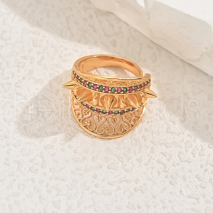 Geometric Hollow Brass Micro Pave Cubic Zirconia Adjustable Finger Rings for Women GM7706-3-1