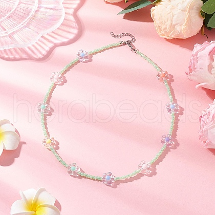 Acrylic & Glass Seed Beaded Flower Necklaces for Women NJEW-JN05291-02-1