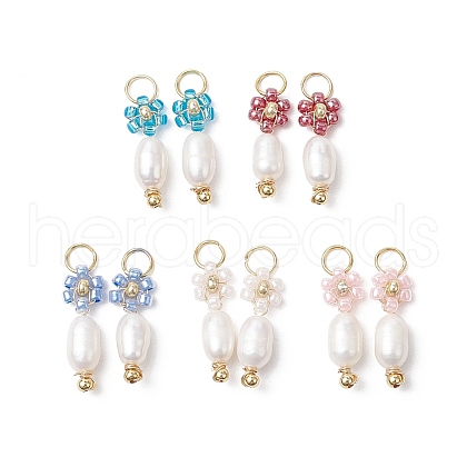 Glass Seed Beaded  Flower Pendants PALLOY-MZ00679-1