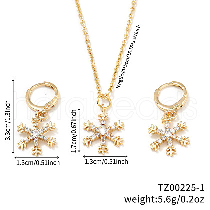 Elegant Brass Micro Pave Clear Cubic Zirconia Snowflake Hoop Earrings & Pendant Necklaces for Women ET8021-1-1