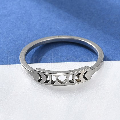 201 Stainless Steel Moon Phase Finger Ring for Women RJEW-A006-04P-1-1