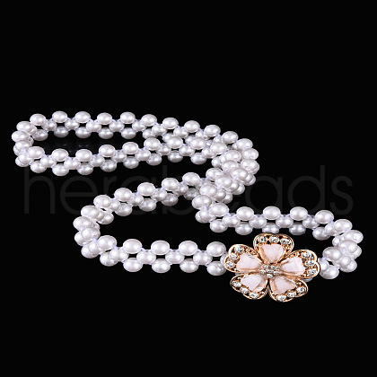 Alloy & Acrylic Imitation Pearl Beaded Elastic Chain Belts WG979C0-01-1
