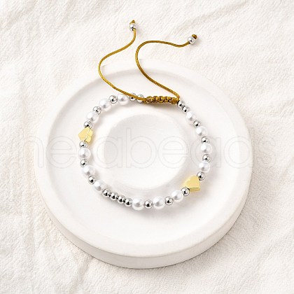 ABS Imitation Pearl Beads Braided Bead Bracelets for Women BJEW-D317-09B-PG-1