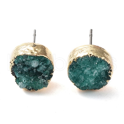 Natural Druzy Agate Stud Earrings EJEW-L168-02A-1