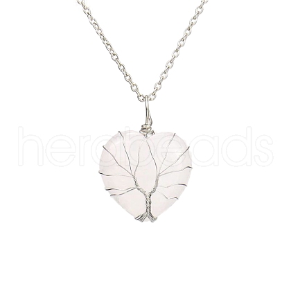 Natural Quartz Crystal Heart Pendant Necklaces PW-WG58330-03-1