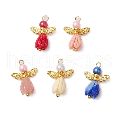 Opaque Resin Flower Rose Beads with Glass Pearl Round Bead and Tibetan Style Alloy Fairy Wing Beads and Brass Ball Head pins Pendants PALLOY-JF03594-01-1