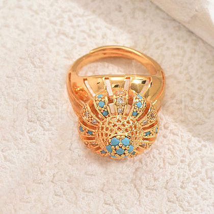 Hollow Geometric Heavy Duty Brass Pave Cubic Zirconia Adjustable Finger Rings for Women OI9044-5-1