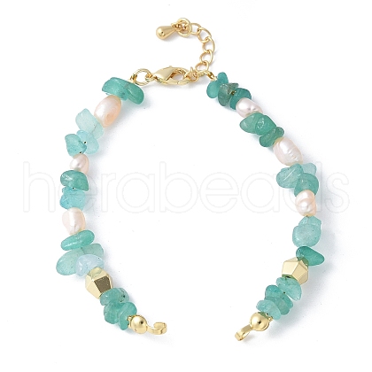 Brass Bicone & Natural Pearl & Green Aventurine Chip Beaded Bracelet Making KK-F892-21G-1