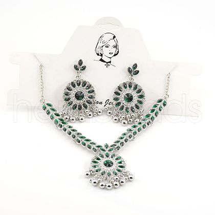 Retro Alloy Rhinestone Stud Earrings & Pendant Necklaces Sets FS-WGCC636-02-1
