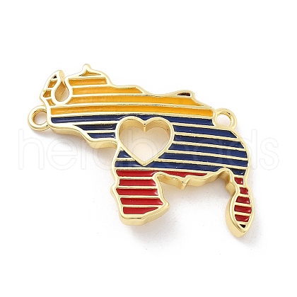 Brass Colorful Enamel Hollow Heart Venezuela Map Connector Charms KK-Z098-21G-1