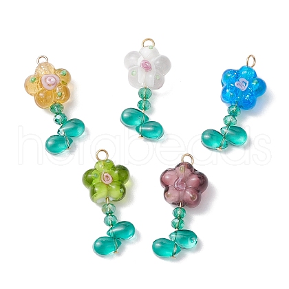5Pcs Flower Glass Pendants PALLOY-TA00144-S-1