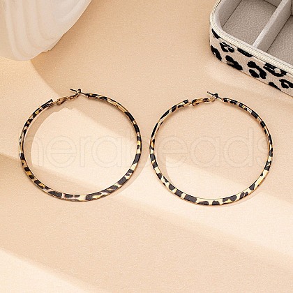 Ring with Leopard Print Alloy Hoop Earrings EJEW-Z112-02P-1