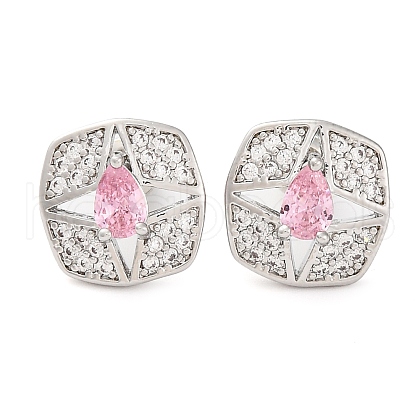 Brass Pave Cubic Zirconia Square Stud Earrings for Women EJEW-I304-27P-05-1