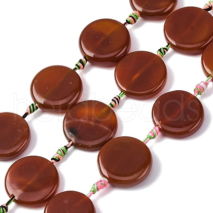 Natural Striped Agate/Banded Agate Coin Beads Strands G-NH0040-01C-1