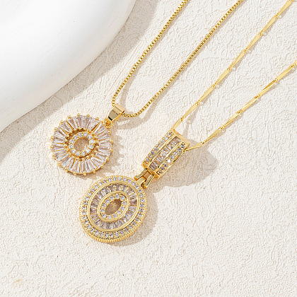 2Pcs 2 Styles Brass Pave Clear Cubic Zirconia Initial Pendant Necklace Sets FS-WGBC393-15-1