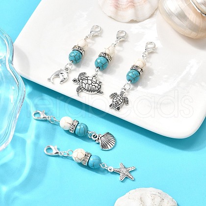 5Pcs Ocean Animal Tibetan Style Alloy Pendants Decorations HJEW-TA00346-1