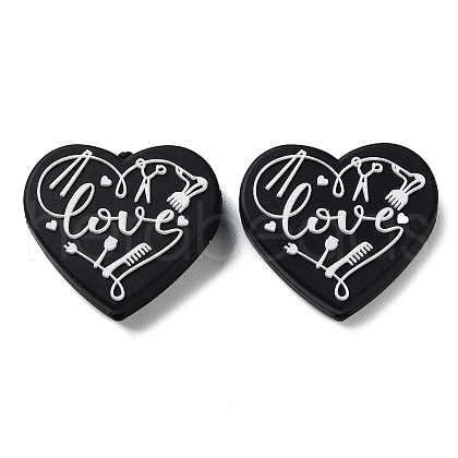 Food Grade Heart with Word Love Silicone Focal Beads SIL-NH0001-01A-1