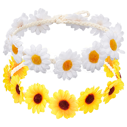 CRASPIRE 2Pcs 2 Colors Cloth Small Sunflowe Wreath Headband OHAR-CP0001-19-1