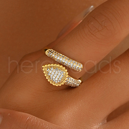 Brass Micro Pave Cubic Zirconia Cuff Rings for Women FN3097-1-1