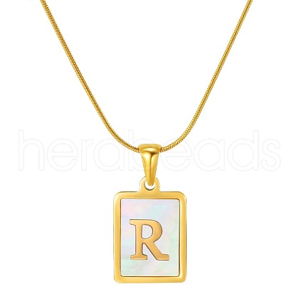 Stainless Steel Snake Bone Chain Alphabet Necklace with Shell Pendant WD3660-18-1